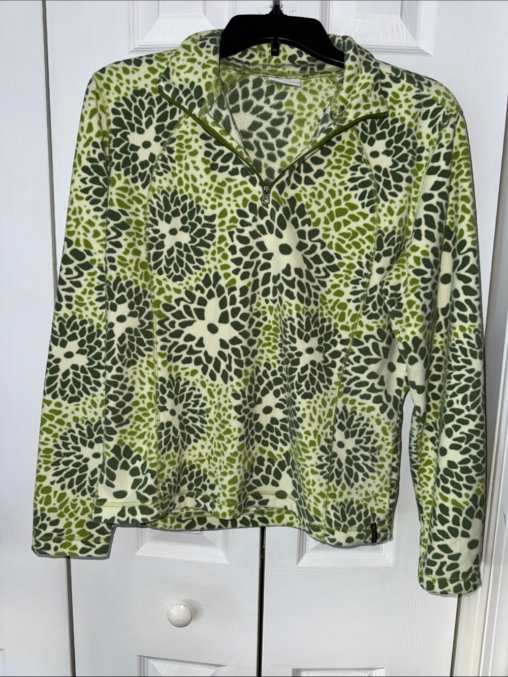 Columbia Green Floral Pattern Fleece Quarter-Zip Pullover
